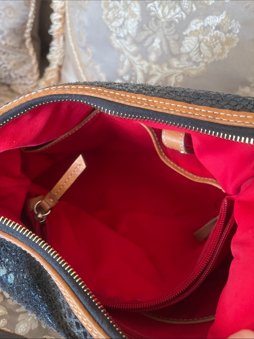 Dooney & Bourke Black Snake-Embossed Leather Hobo with Brown Trim - Picture 3 of 4